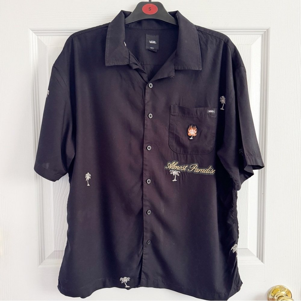 Vans Black Casual Button Down Shirt with Palm Trees